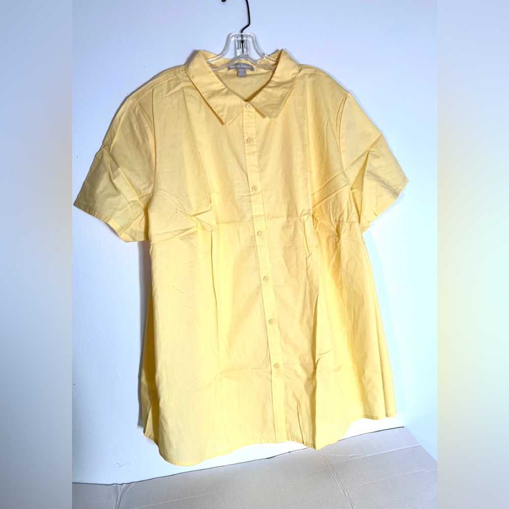 Woman Within Yellow Cotton Button Up Shirt